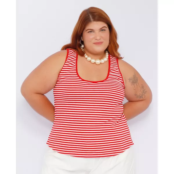 Blusa Regata Listra Vermelha - Plus Size
