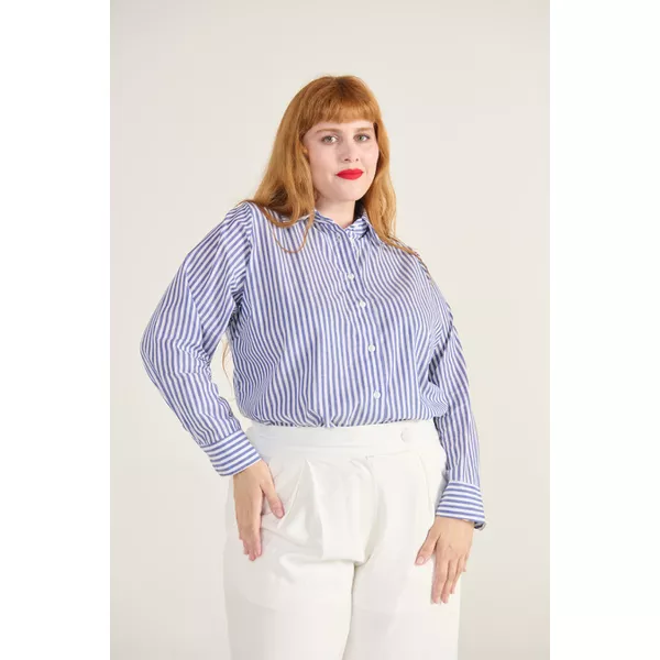 Camisa Social Algodão Listra Azul - Plus Size
