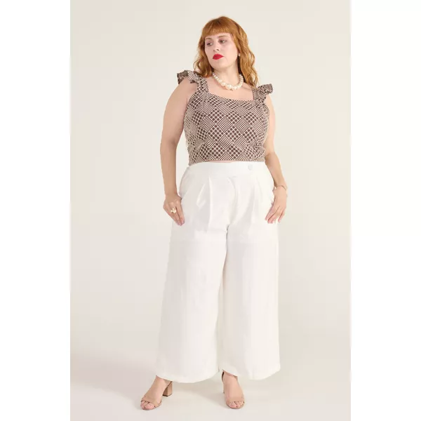 Calça Pantalona Social Viscose Off White - Plus Size