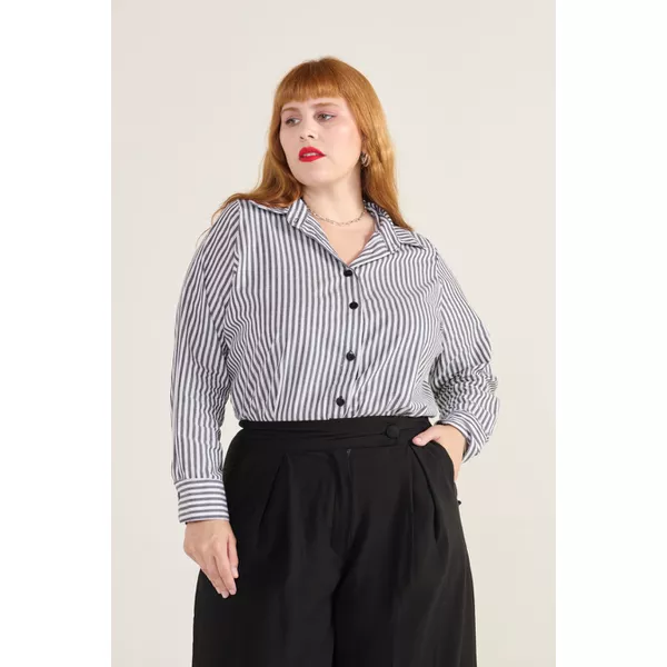 Camisa Social Algodão Listra Preta - Plus Size
