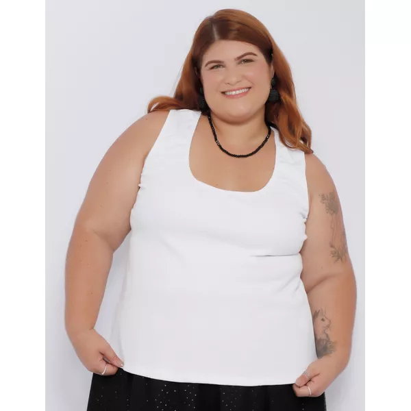 Blusa Regata Malha Ribana Branca - Plus Size