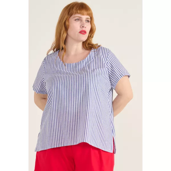 Blusa Social Botão Listra Azul - Plus Size