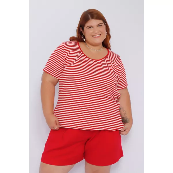 Blusa Malha Listra Vermelha - Plus Size