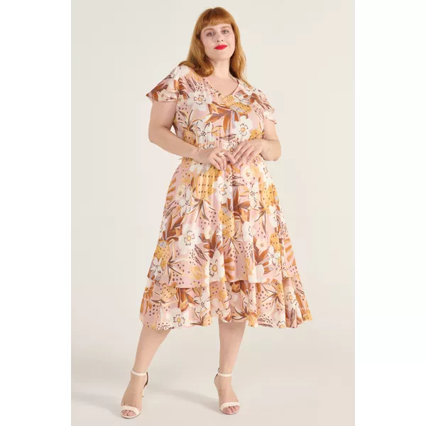 Vestido Viscose Estampa Tropical Rosé - Plus Size