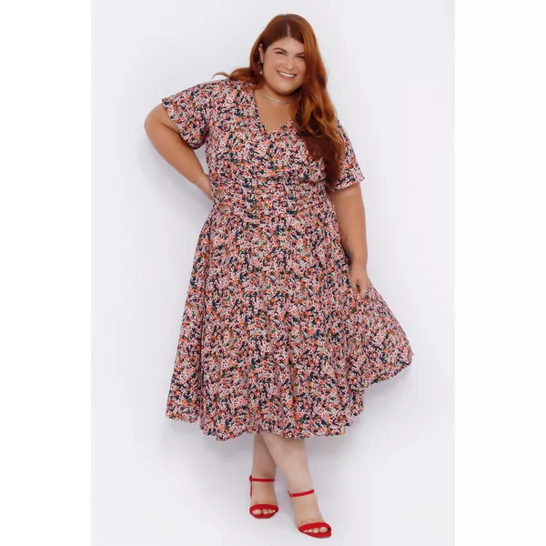 Vestido Viscose Estampa Liberty Azul Marinho - Plus Size