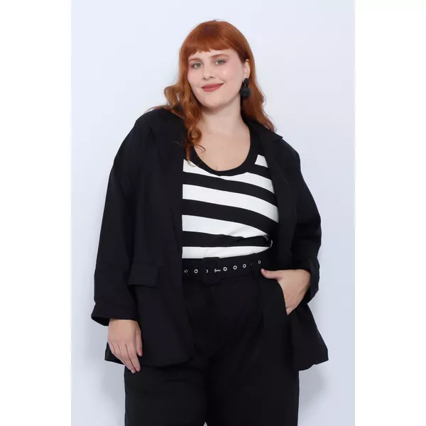 Blazer 2.0 Linho com Elastano Preto - Plus Size