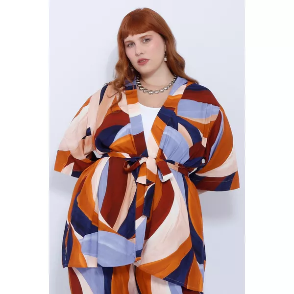 Quimono Viscose Estampa Orgânica - Plus Size