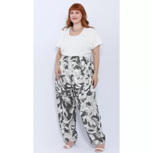 Calça Viscose Estampa Verde Floral - Plus Size