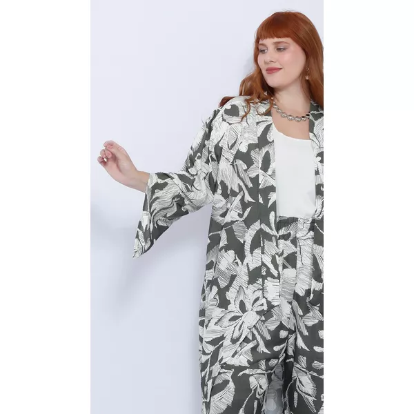 Quimono Viscose Estampa Verde Floral - Plus Size