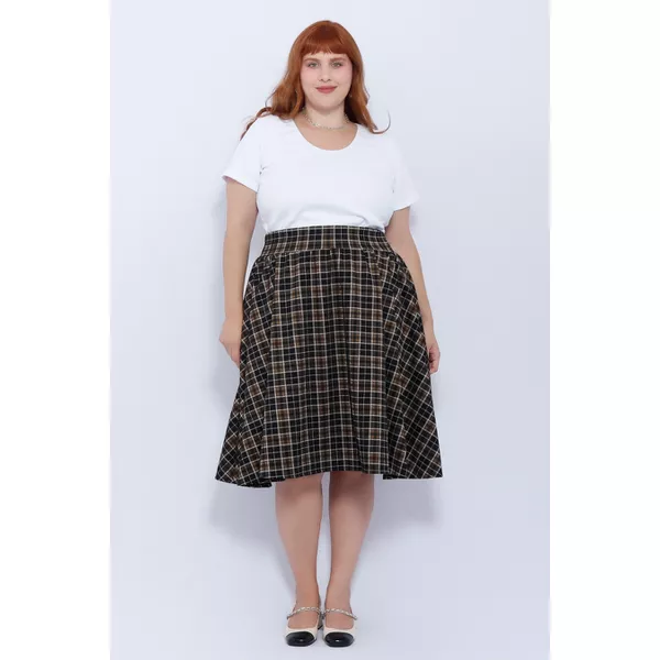 Saia Evasê Xadrez - Plus Size