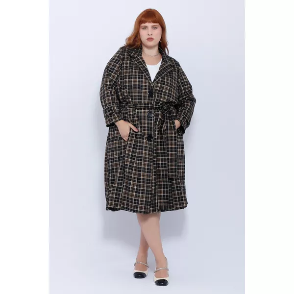 Casaco Trench Coat Xadrez - Plus Size