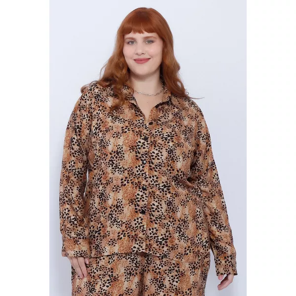 Camisa Manga Longa Viscose Estampa Onça - Plus Size