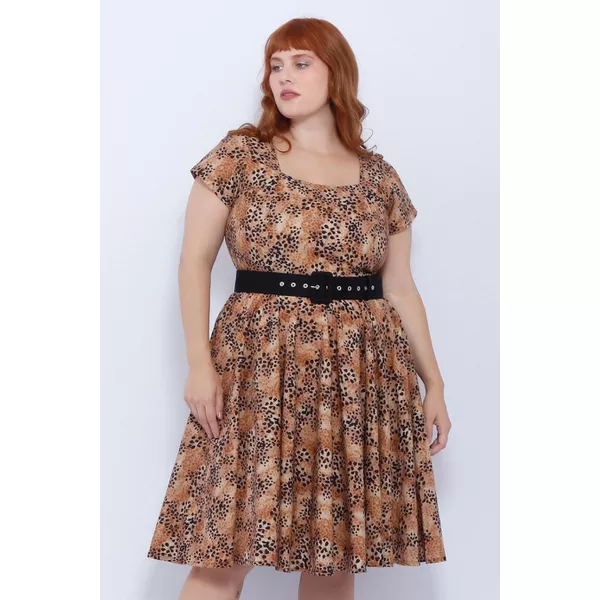 Vestido Gode Algodão Estampa Onça - Plus Size