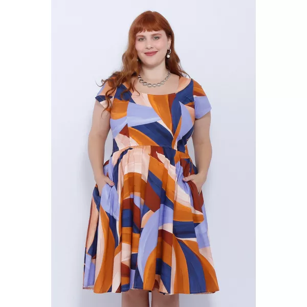 Vestido Gode Algodão Estampa Orgânica - Plus Size
