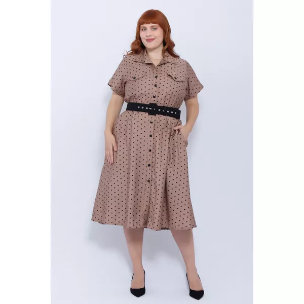 Vestido Chemise Viscose Fendi Poá - Plus Size