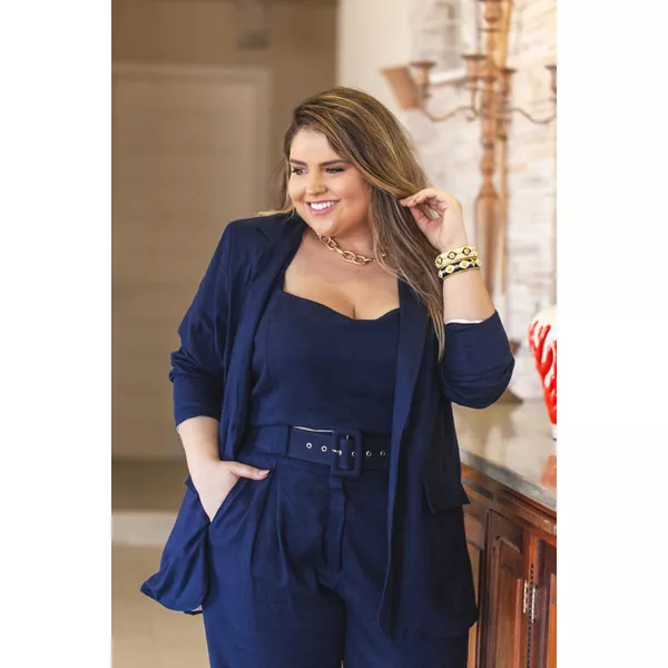 Blazer 2.0 Linho com Elastano Azul Marinho - Plus Size