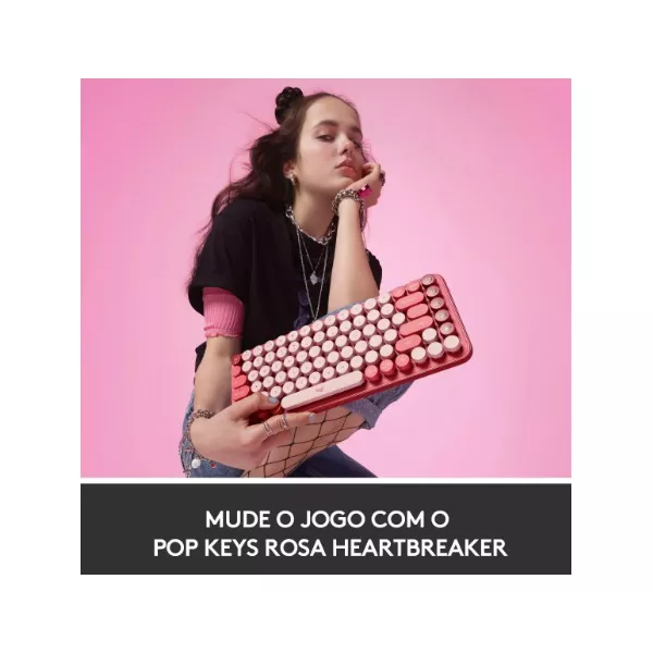 Teclado Mecânico Pop Keys Heartbreaker Sem Fio Rosa Logitech
