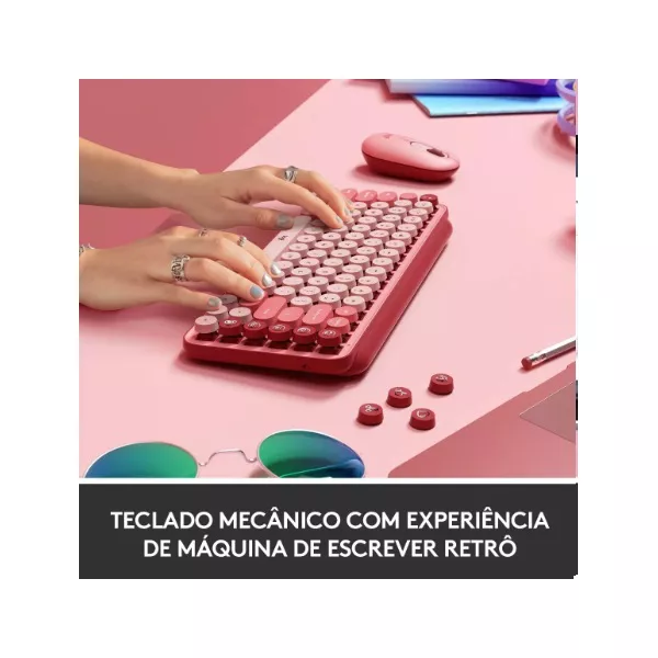 Teclado Mecânico Pop Keys Heartbreaker Sem Fio Rosa Logitech