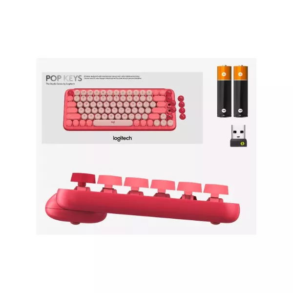 Teclado Mecânico Pop Keys Heartbreaker Sem Fio Rosa Logitech