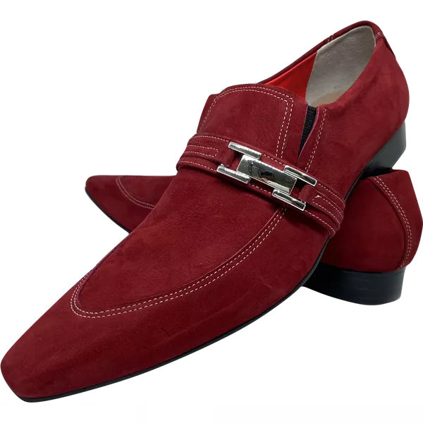 Sapato Masculino Italiano em Couro Social Executivo Vermelho Amazon Bico Fino Ref: 485 Vermelho