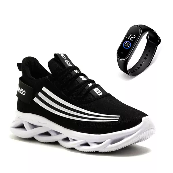 KIT Tênis Casual Esportivo Masculino Confortável + Relógio 