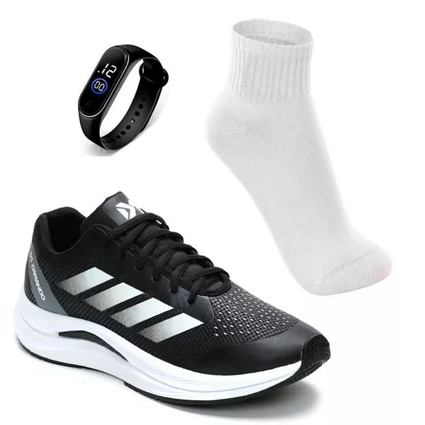 Tênis Masculino Esportivo Para Malhar Lançamento + Relógio + Meia