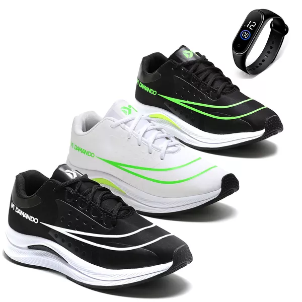 Combo 3 Pares Tênis Masculino Esportivo Para Treino Lançamento + Relógio
