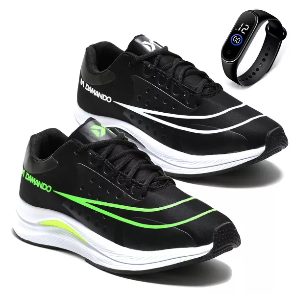 Kit 2 Pares Tênis Masculino Esportivo Para Treino Lançamento + Relógio