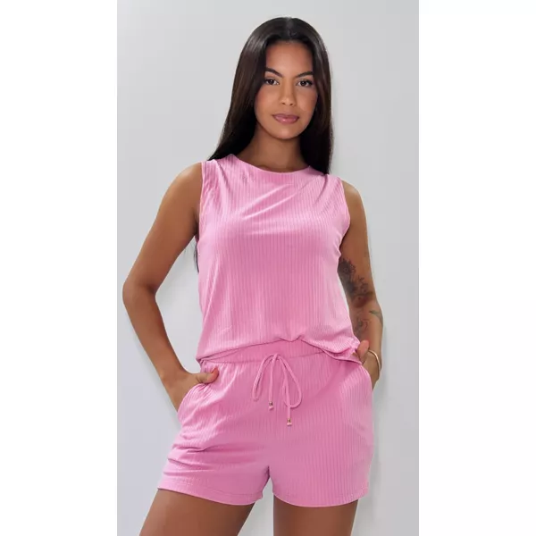 Baby doll com malha suede canelada liso