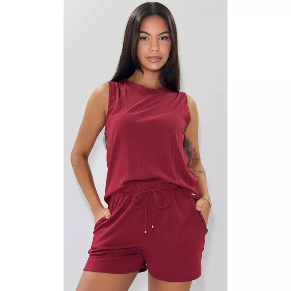 Baby doll com malha suede canelada liso