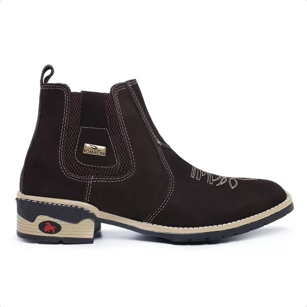 Bota Texana em Couro Nobuk solado e salto costurado RC Café