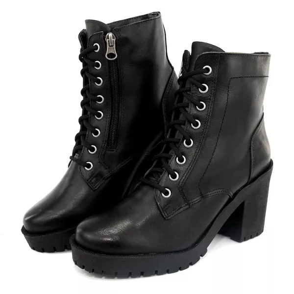 Bota Coturno Tratorada Salto bloco Blogueira Couro 9006 Preto