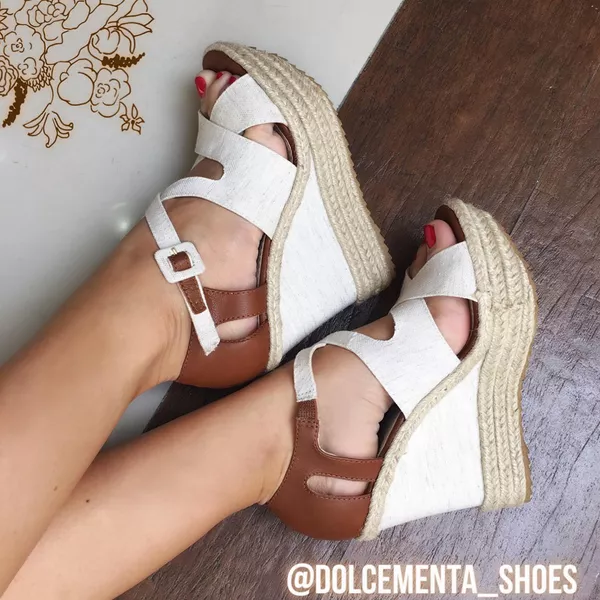Anabela linho e caramelo - Dolce & Menta