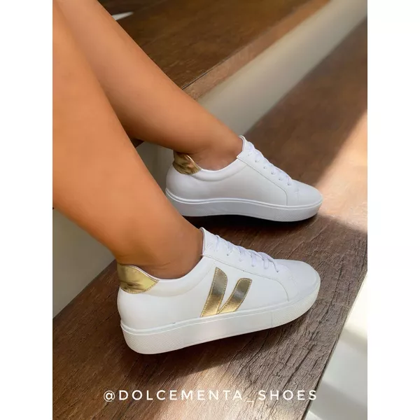 Tênis Branco/Dourado Vicky - Dolce & Menta