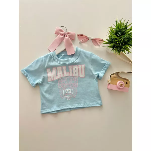 T-shirt Cropped Malibu Azul | Dondokinha Kids
