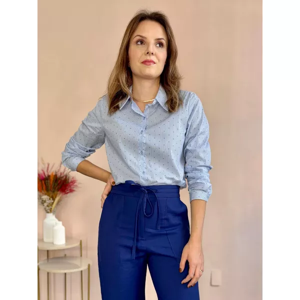 Camisa Tricoline Poá Listras