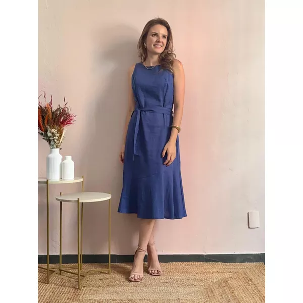 Vestido Linho Midi - Azul Jeans