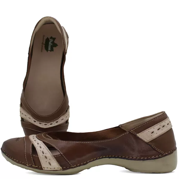 Sapatilha AL043 Castanho - Off white 100% em couro... - Drilean