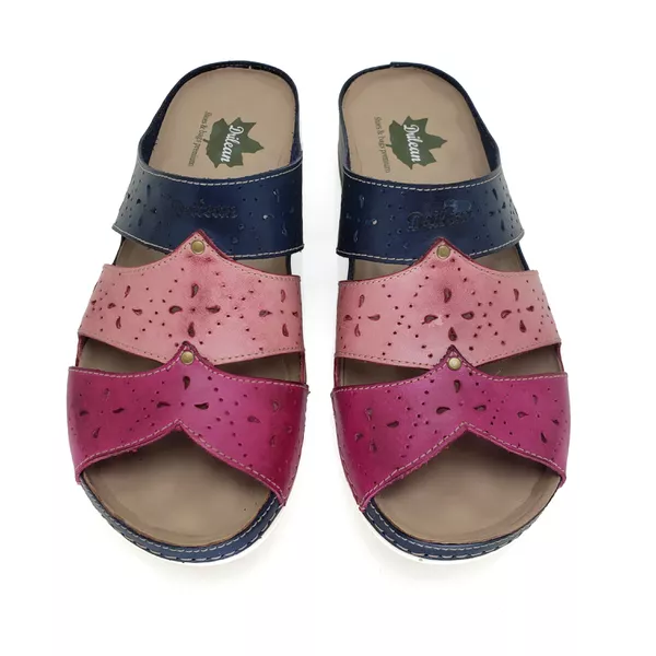Sandalia Feminina Ortopédica de Couro Legítimo e Palmilha Gel - Azul/Rosê (BE 005)