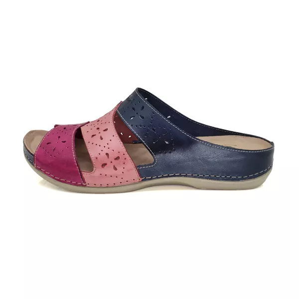 Sandalia Feminina Ortopédica de Couro Legítimo e Palmilha Gel - Azul/Rosê (BE 005)