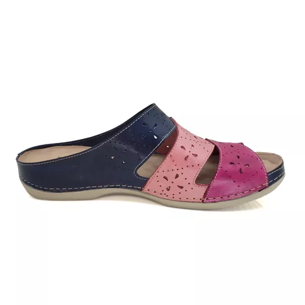 Sandalia Feminina Ortopédica de Couro Legítimo e Palmilha Gel - Azul/Rosê (BE 005)