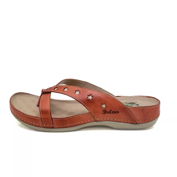 Sandalia Feminina Ortopédica de Couro Legítimo e Palmilha Gel - Coral (BE 011)
