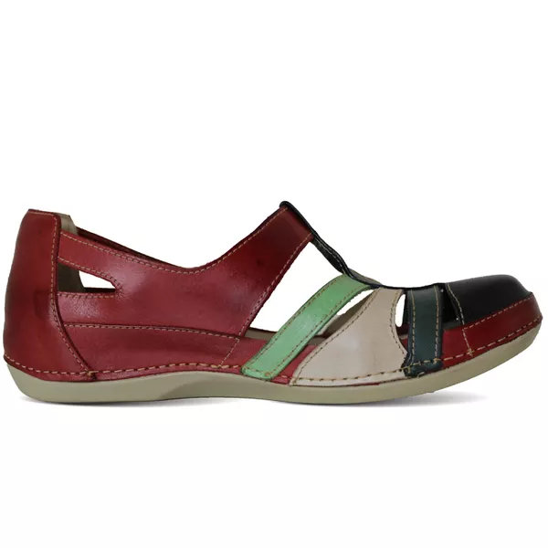 Sandália Feminina Ortopédica de Couro Legítimo e Palmilha Gel - Vermelho (BE 012)