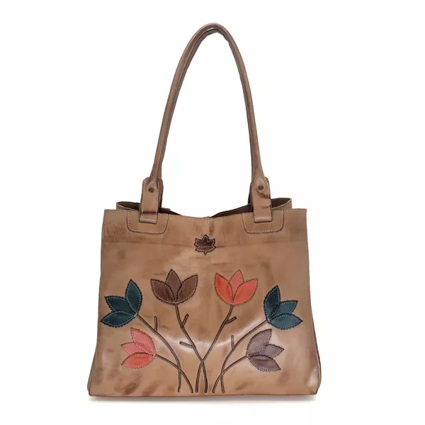Bolsa BG 002 FLOR Caramelo100% em couro - BG002-04... - Drilean