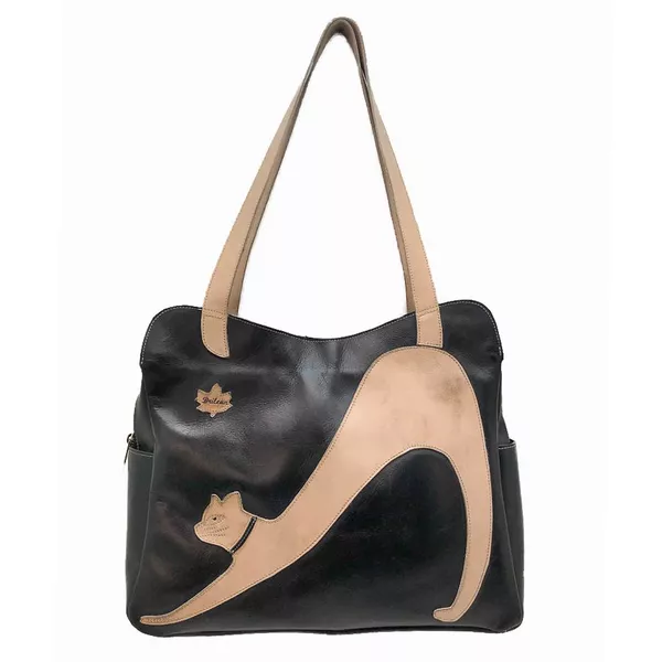 Bolsa BG 011 Gato Preguiçoso Preto 100% em couro