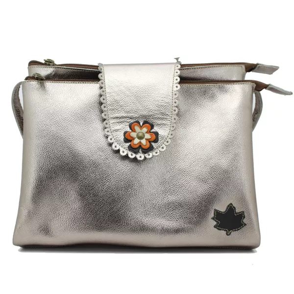 Bolsa Feminina em Couro - Onix Metalizado Prata (B... - Drilean