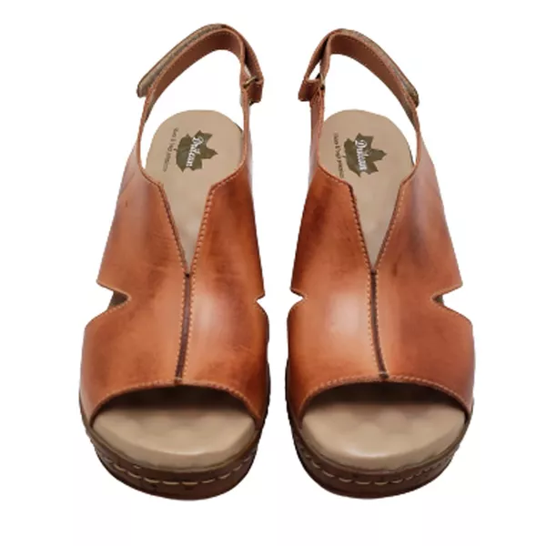 Sandália Anabela Feminina de Couro Legítimo e Palmilha Gel - Laranja - 35 (NI006) OUTLET