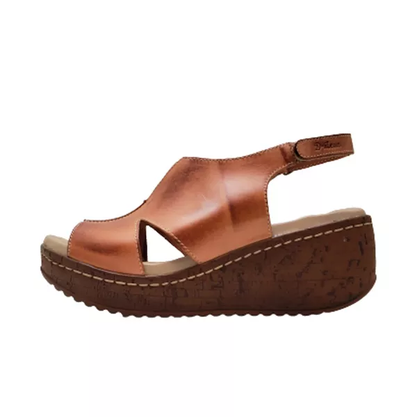 Sandália Anabela Feminina de Couro Legítimo e Palmilha Gel - Laranja - 35 (NI006) OUTLET