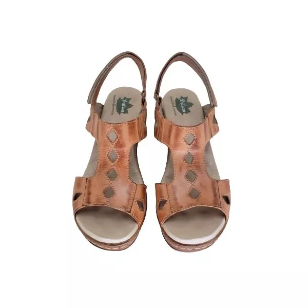 Sandália Anabela Feminina de Couro Legítimo e Palmilha Gel - Laranja - 36 (NI008) OUTLET
