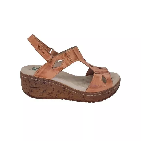 Sandália Anabela Feminina de Couro Legítimo e Palmilha Gel - Laranja - 36 (NI008) OUTLET